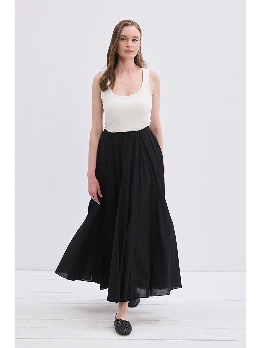 Tali Vual Parçalı Etek Siyah