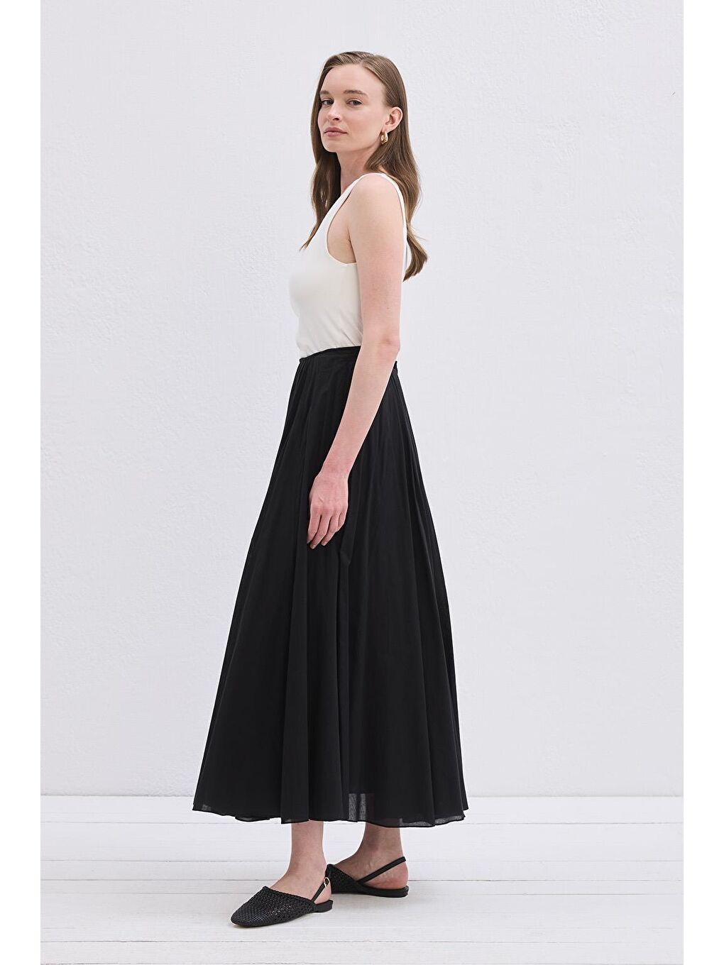 Tali Vual Parçalı Etek Siyah-3