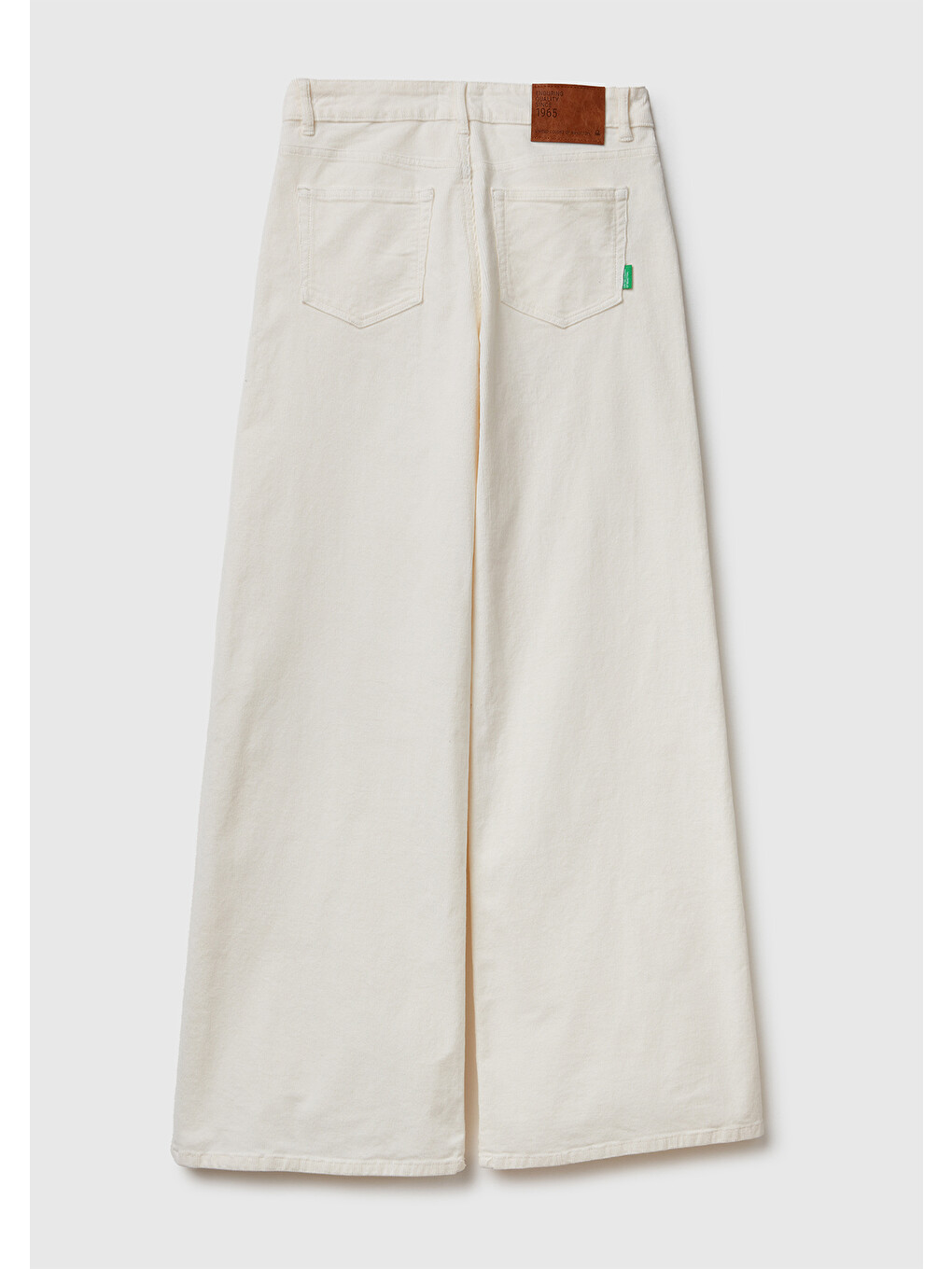 Ekru Kadın Krem Pamuk Karışımlı Arkası Logo Etiketli Geniş Paça Kadife Pantolon-3