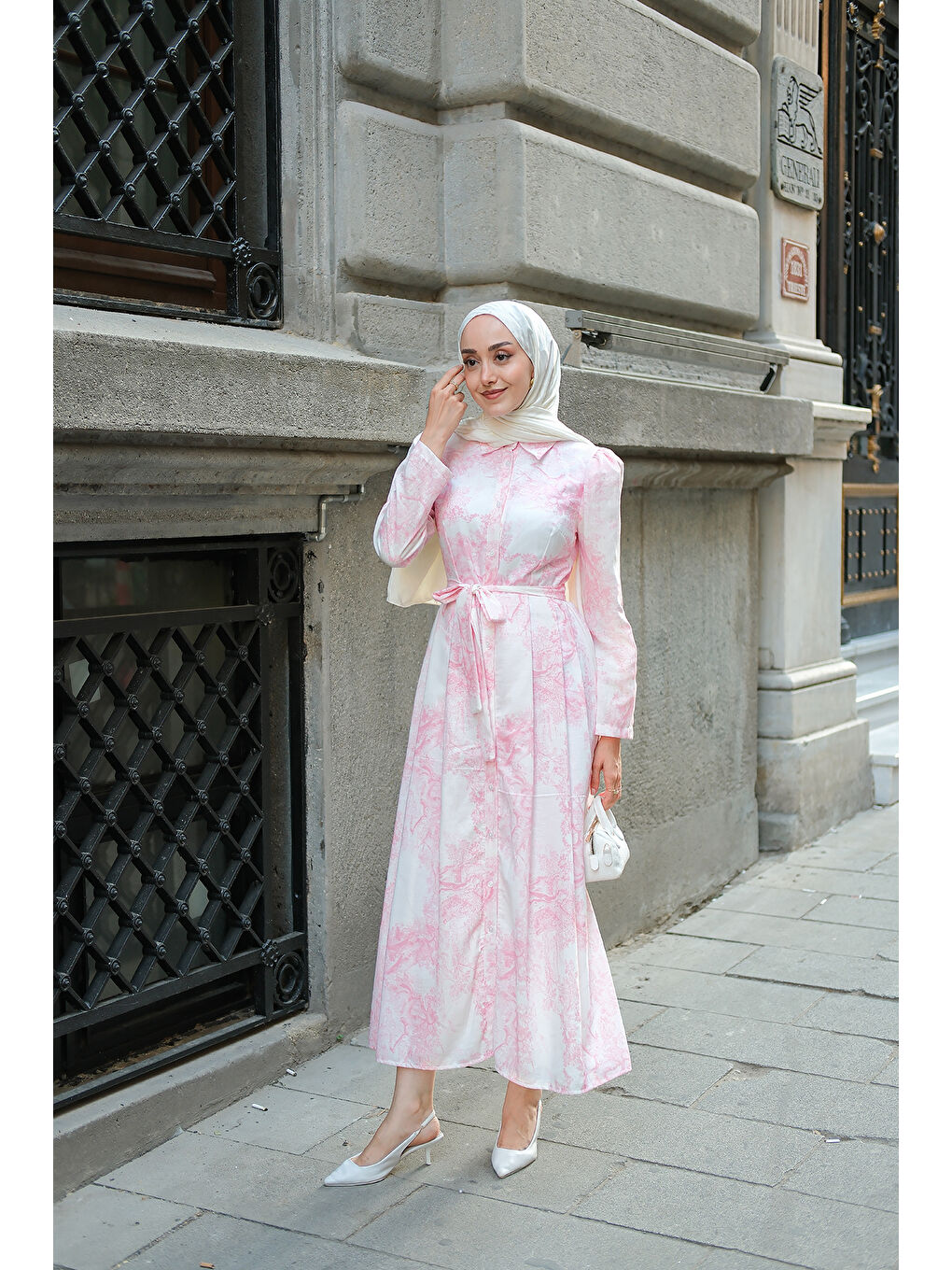 Kadın Fiyonk Detaylı Keten Elbise Pembe