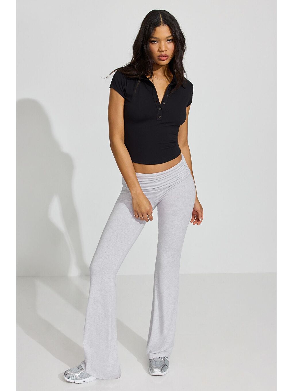 Siyah Polo Yaka Basic Kadın Tişört Mg2455-7