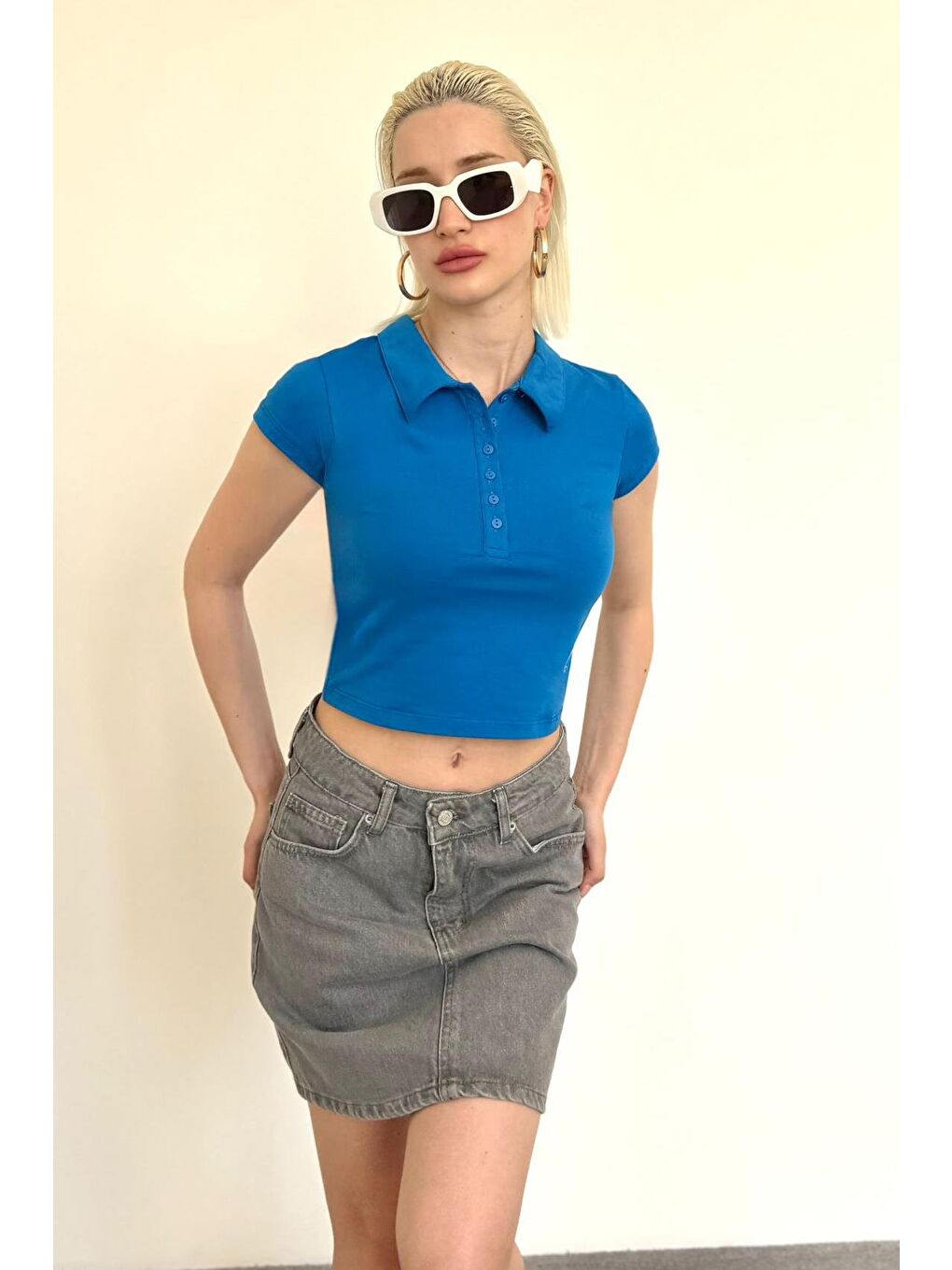 Mavi Polo Yaka Basic Kadın Tişört Mg2455-8