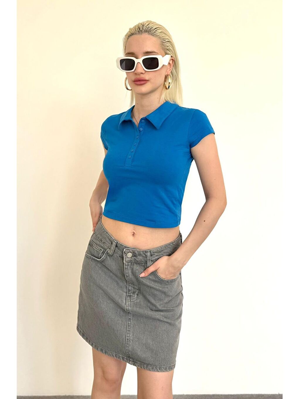 Mavi Polo Yaka Basic Kadın Tişört Mg2455-9