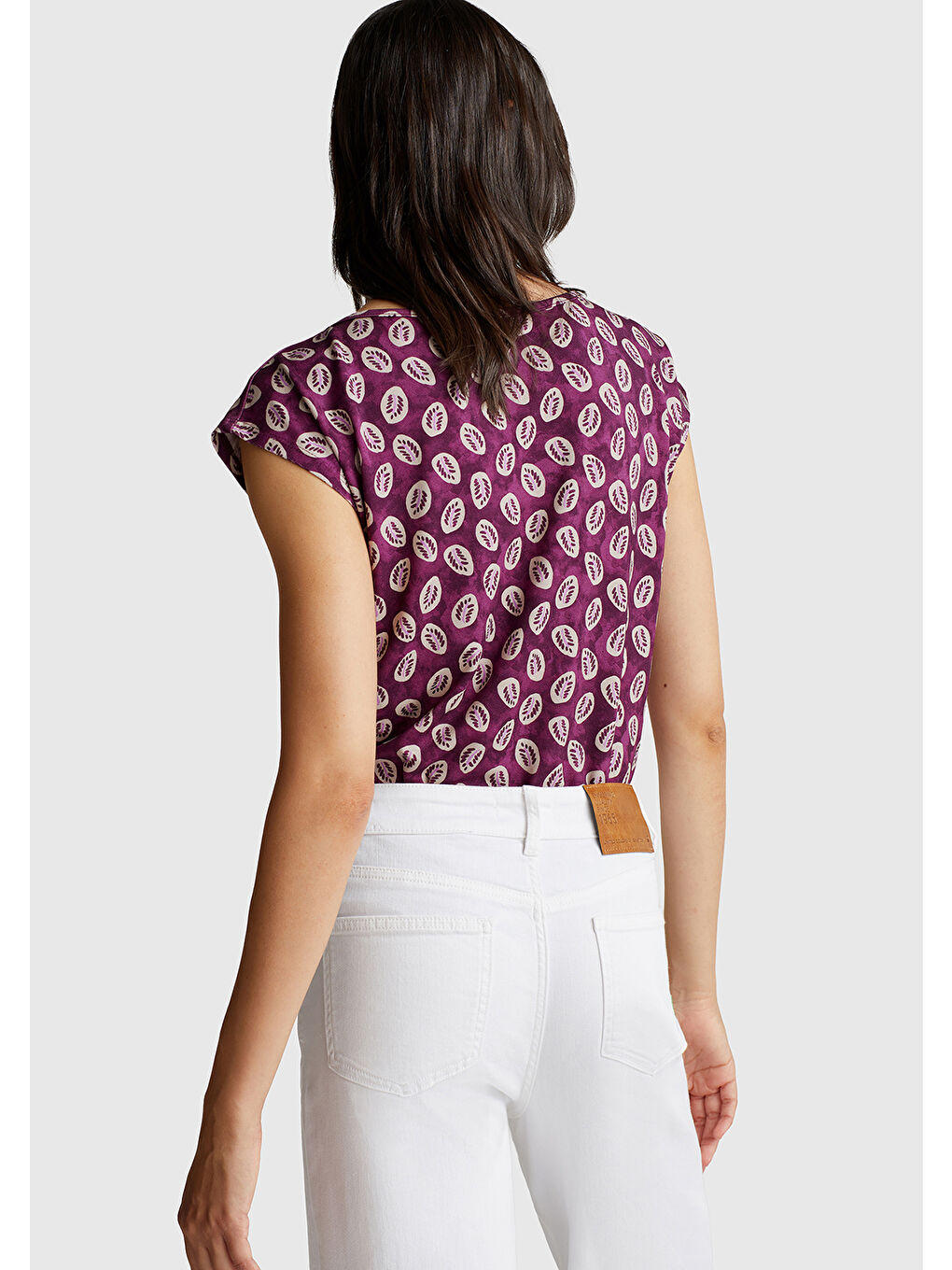 Kadın Mürdüm Desenli Kolsuz T-Shirt-2