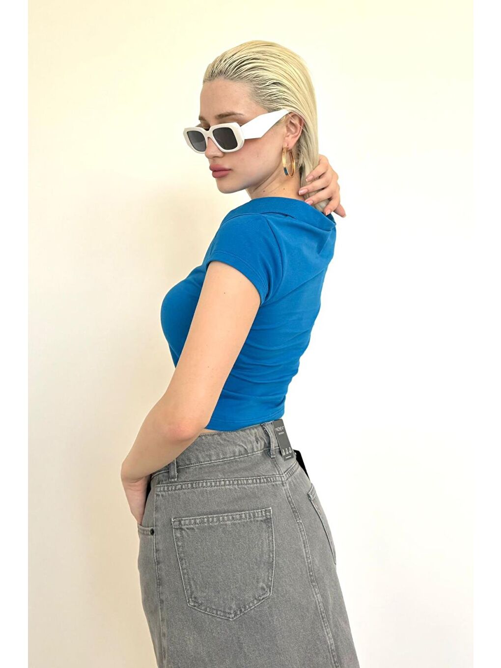 Mavi Polo Yaka Basic Kadın Tişört Mg2455-10