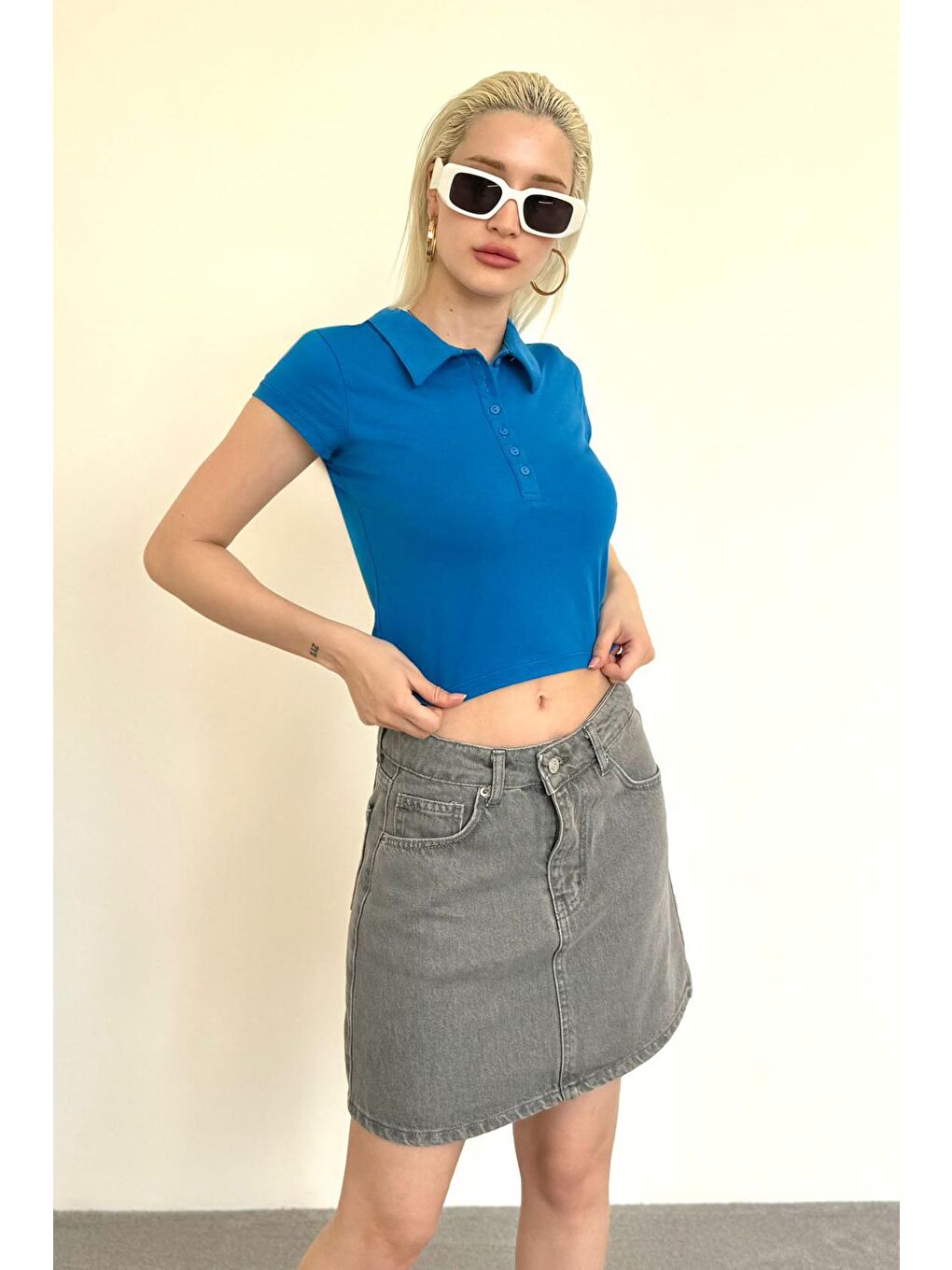 Mavi Polo Yaka Basic Kadın Tişört Mg2455-11