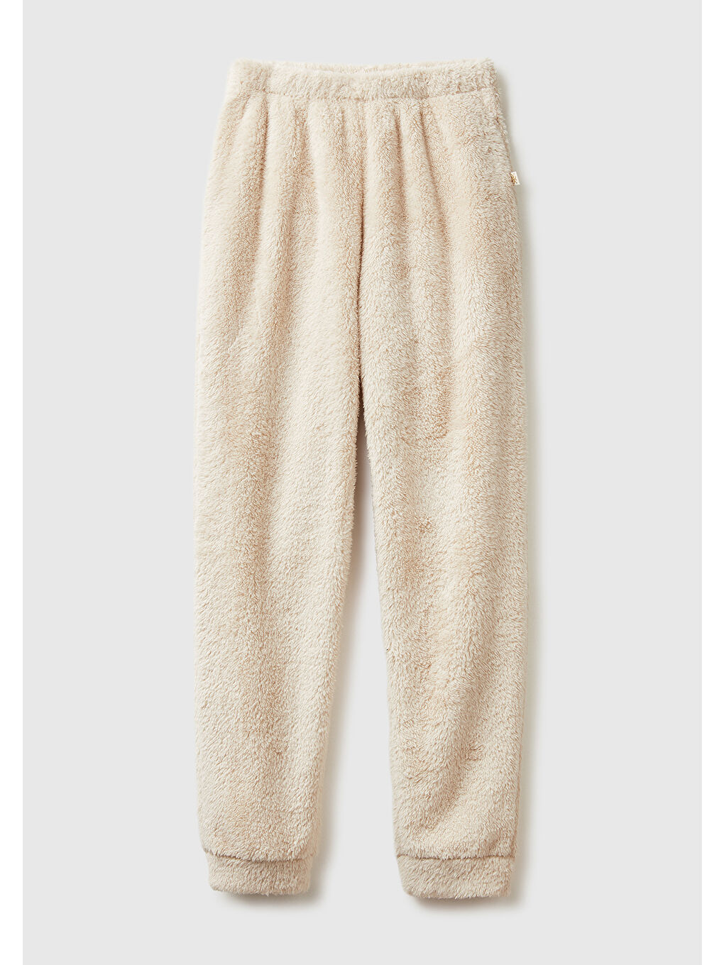 Ekru Kadın Krem Polar Desenli Jogger Pijama Altı