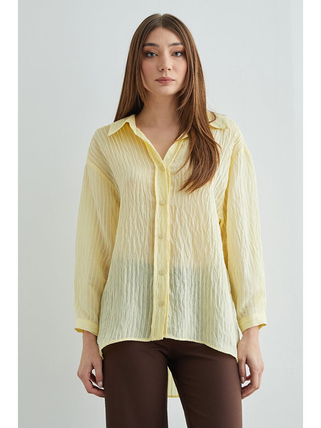 Sarı Çizgili Jakarlı Salaş Gömlek-1