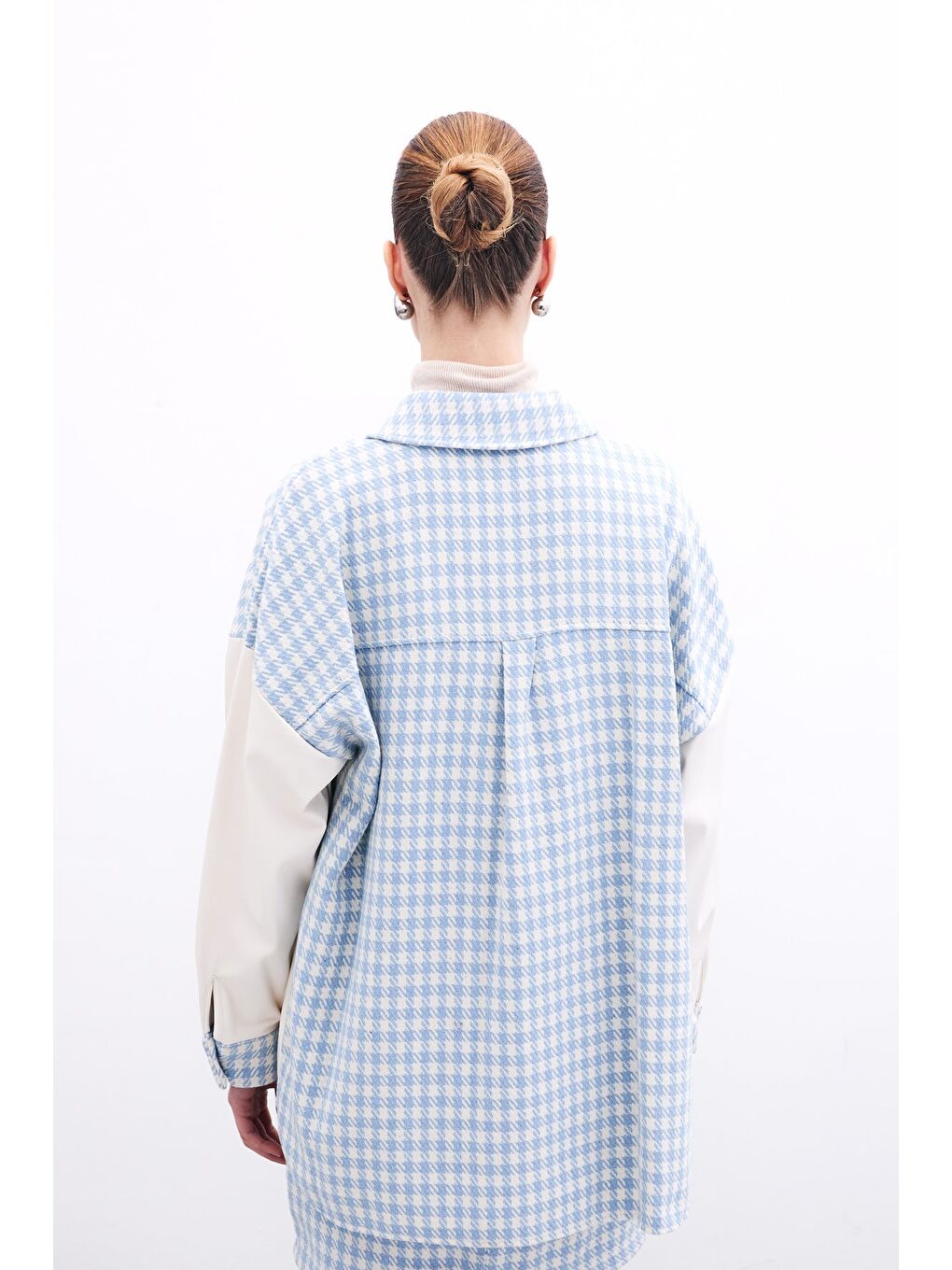 Deri Detaylı Gömlek Ceket - Ekru-Bebe Mavi-6