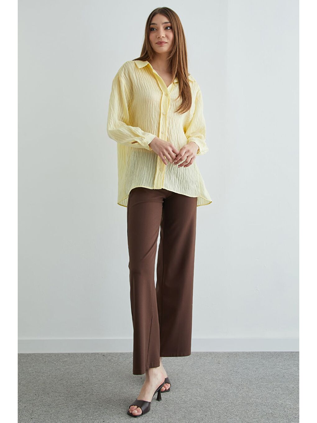 Sarı Çizgili Jakarlı Salaş Gömlek-2