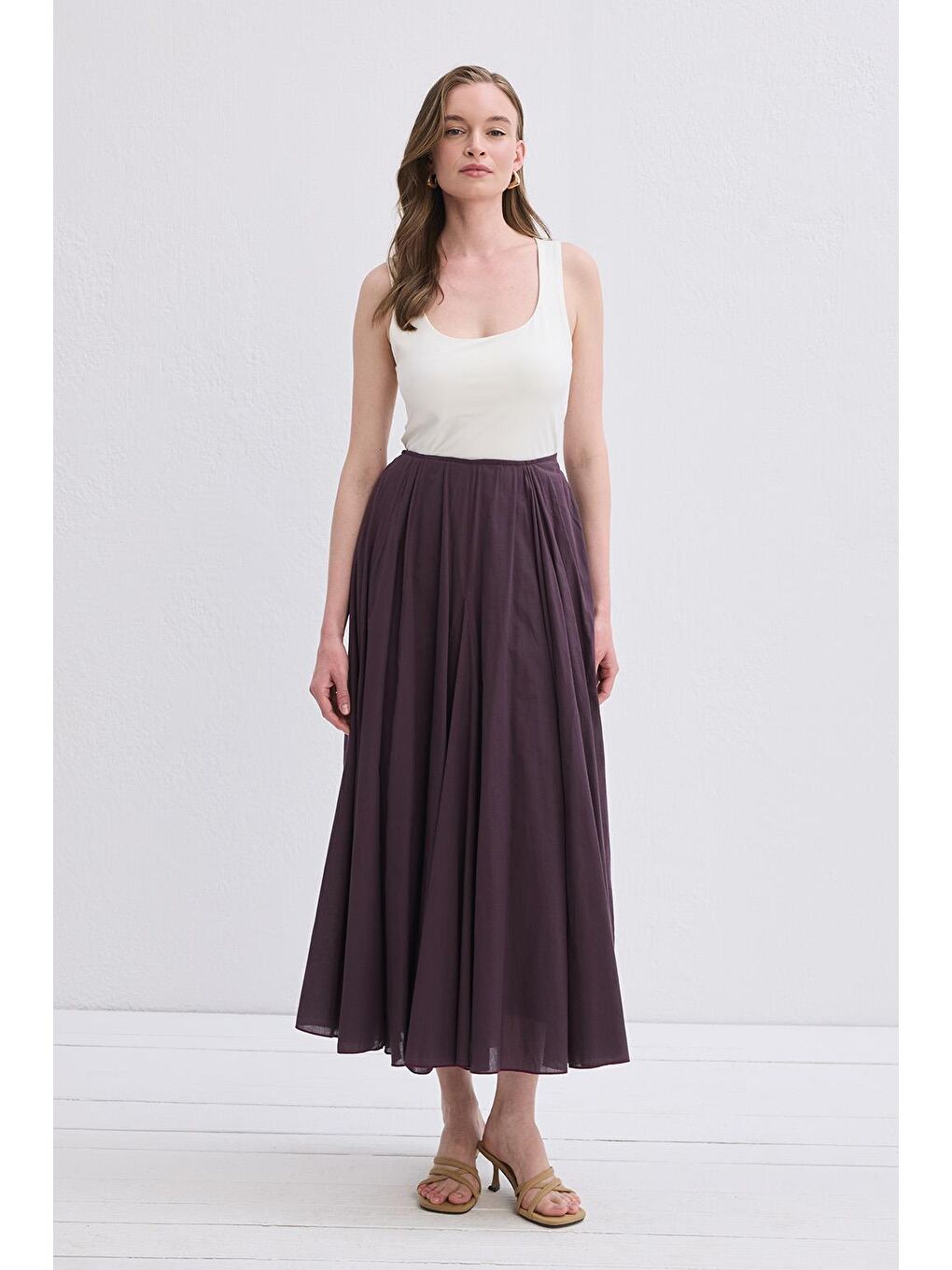 Tali Vual Parçalı Etek Mürdüm-4