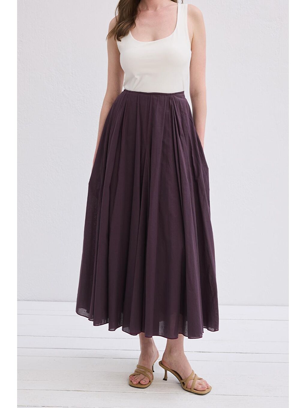 Tali Vual Parçalı Etek Mürdüm-5