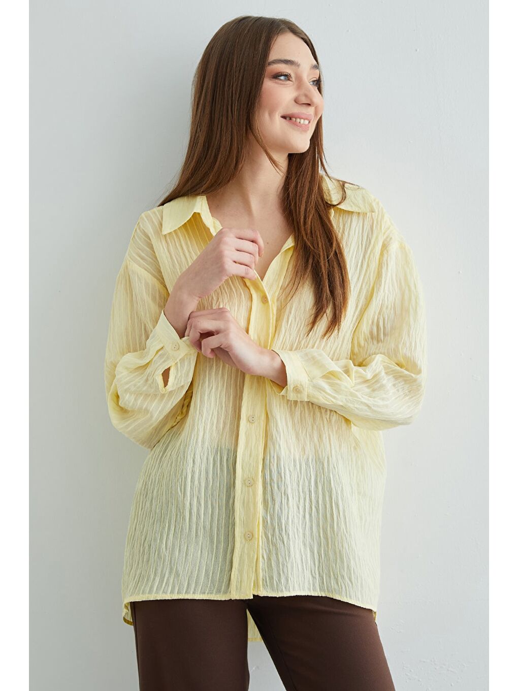 Sarı Çizgili Jakarlı Salaş Gömlek-4