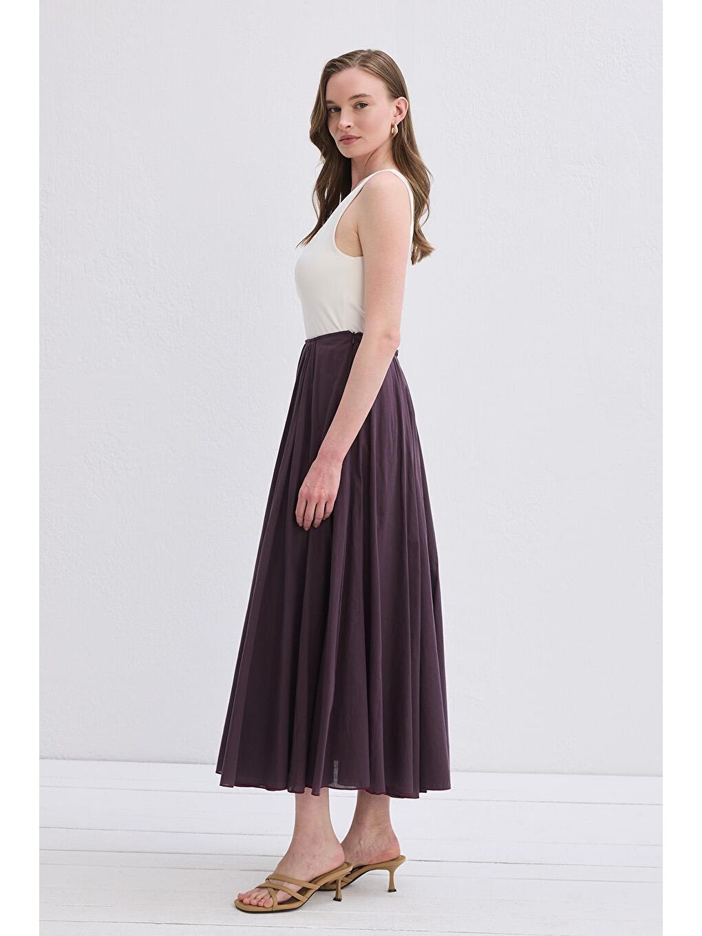 Tali Vual Parçalı Etek Mürdüm-6