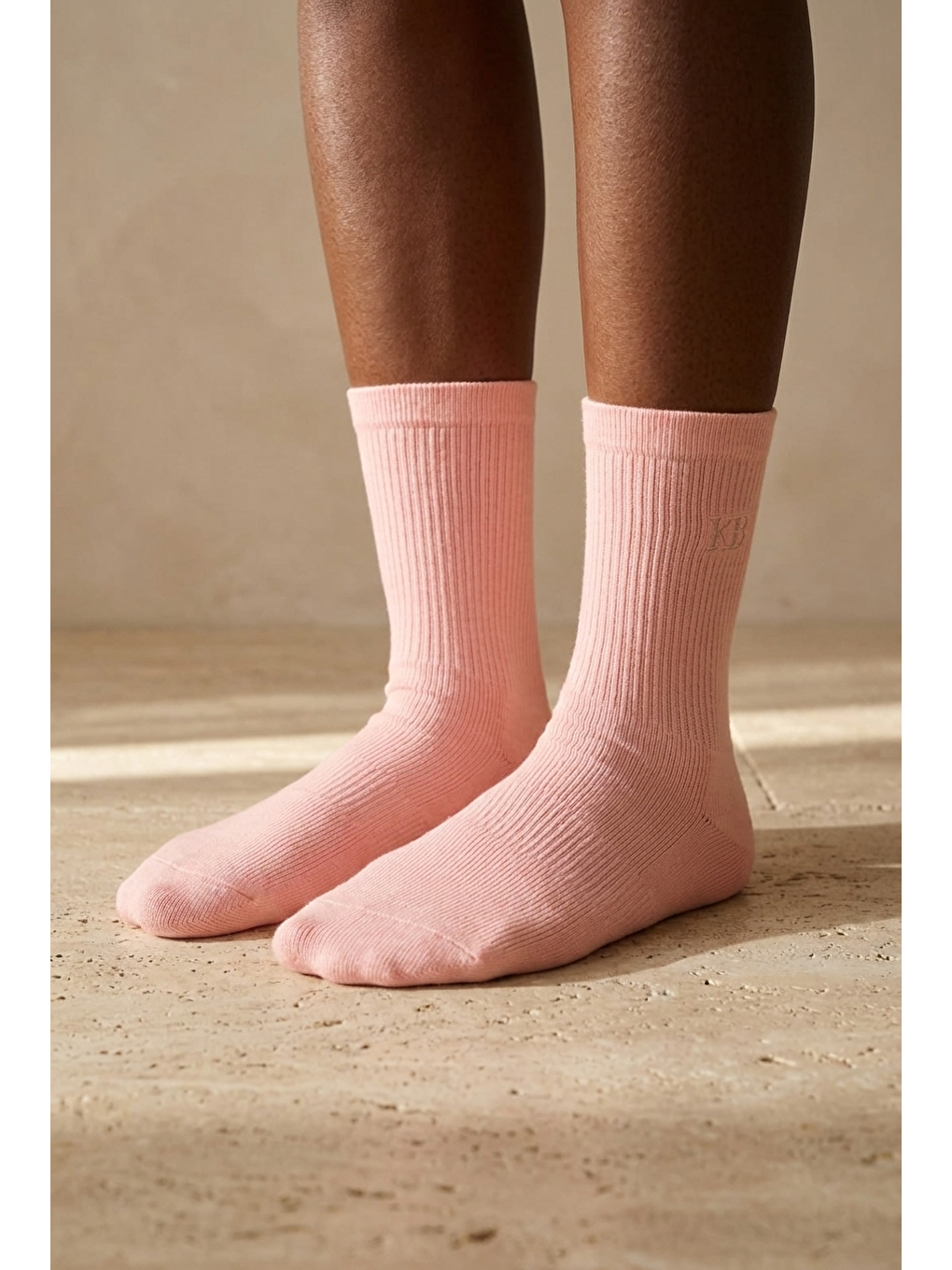 Unisex K&b Nakışlı Soket Çorap Pembe-1