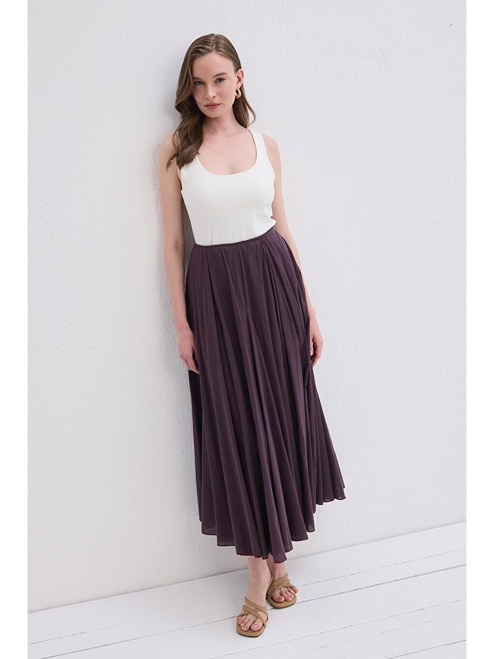 Tali Vual Parçalı Etek Mürdüm-7