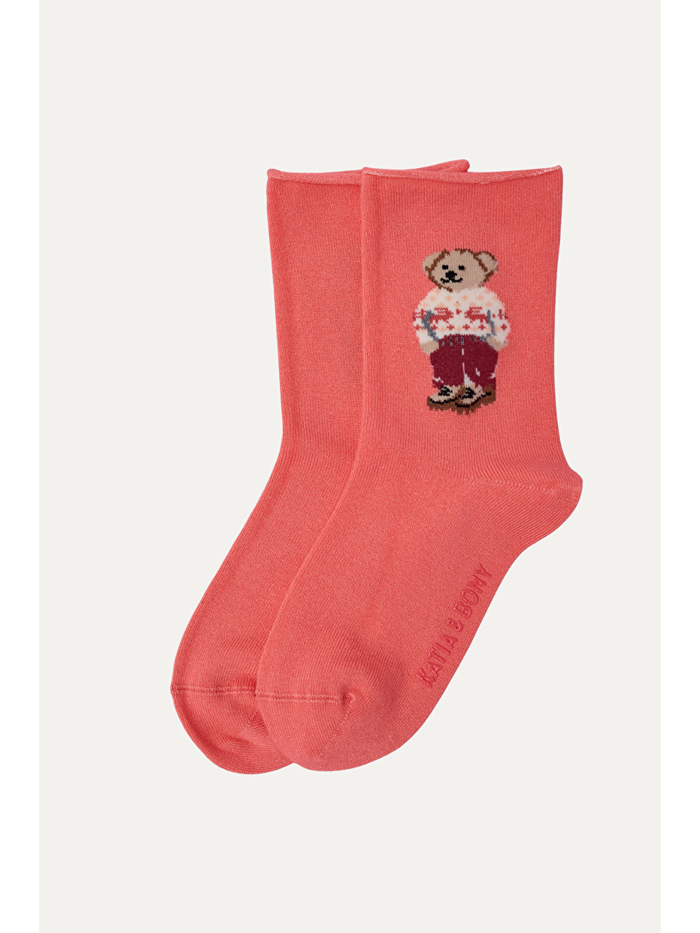 Kız Çocuk Teddy Desenli Lastiksiz Modal Soket Çorap Koyu Pembe