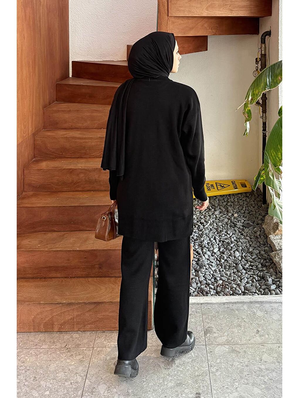 Cep Detaylı Triko Takım Siyah-3