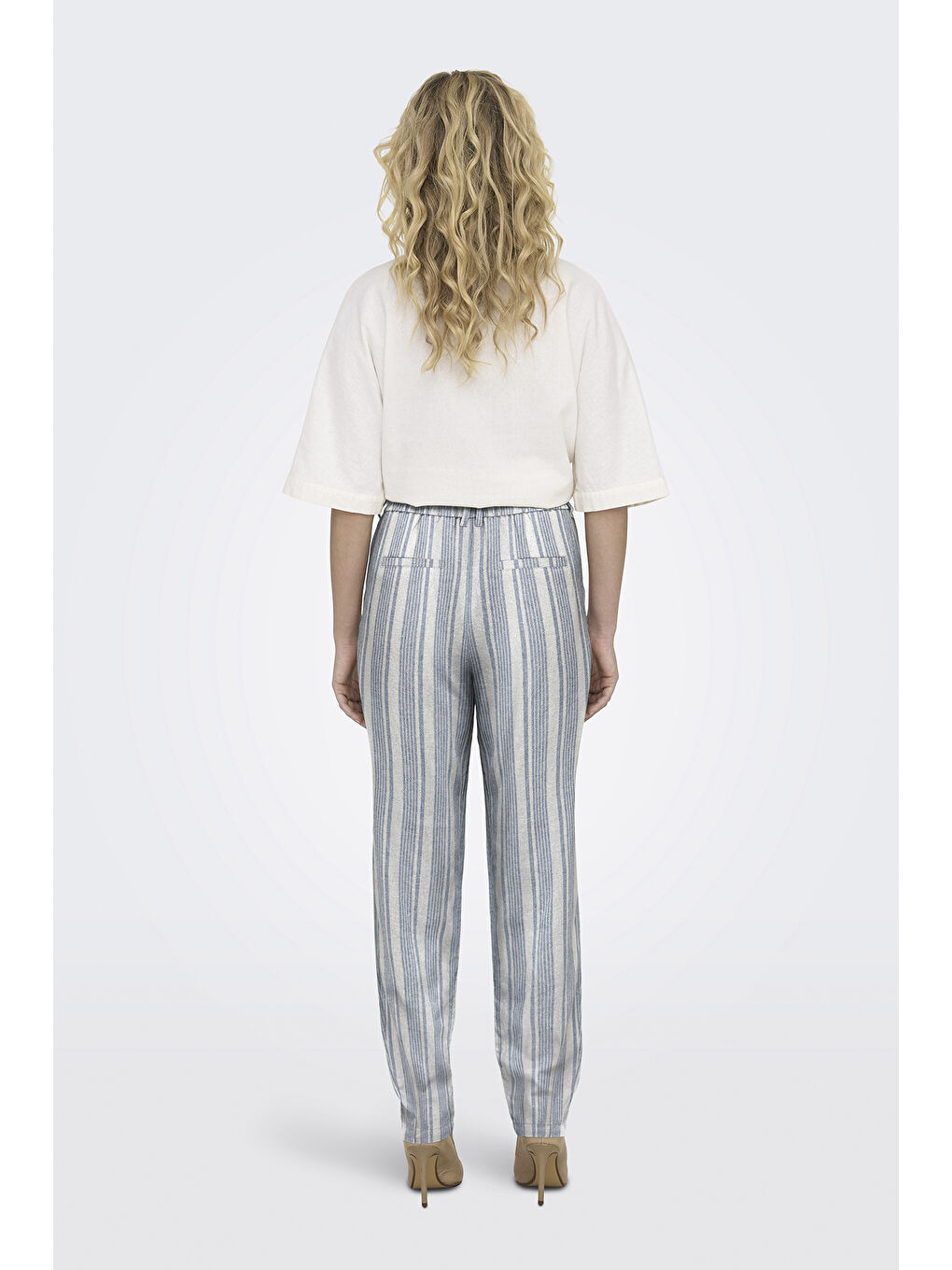 Mavi Onlcaro-Poptrash Keten Karışımlı Comfort Fit Normal Bel Düz Paça Pantolon 15278710-1