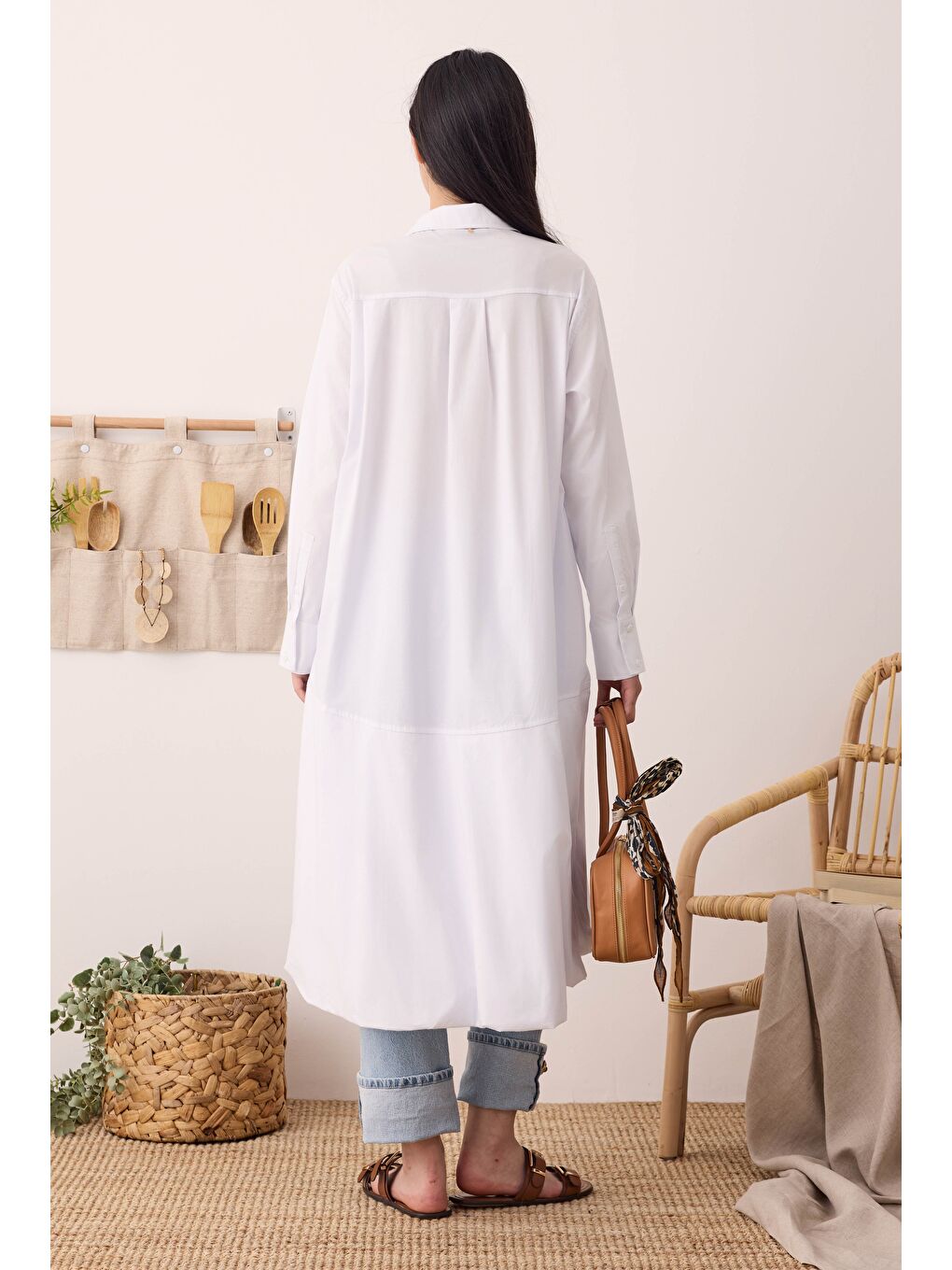 Etek Ucu Balon Gömlek Beyaz-2