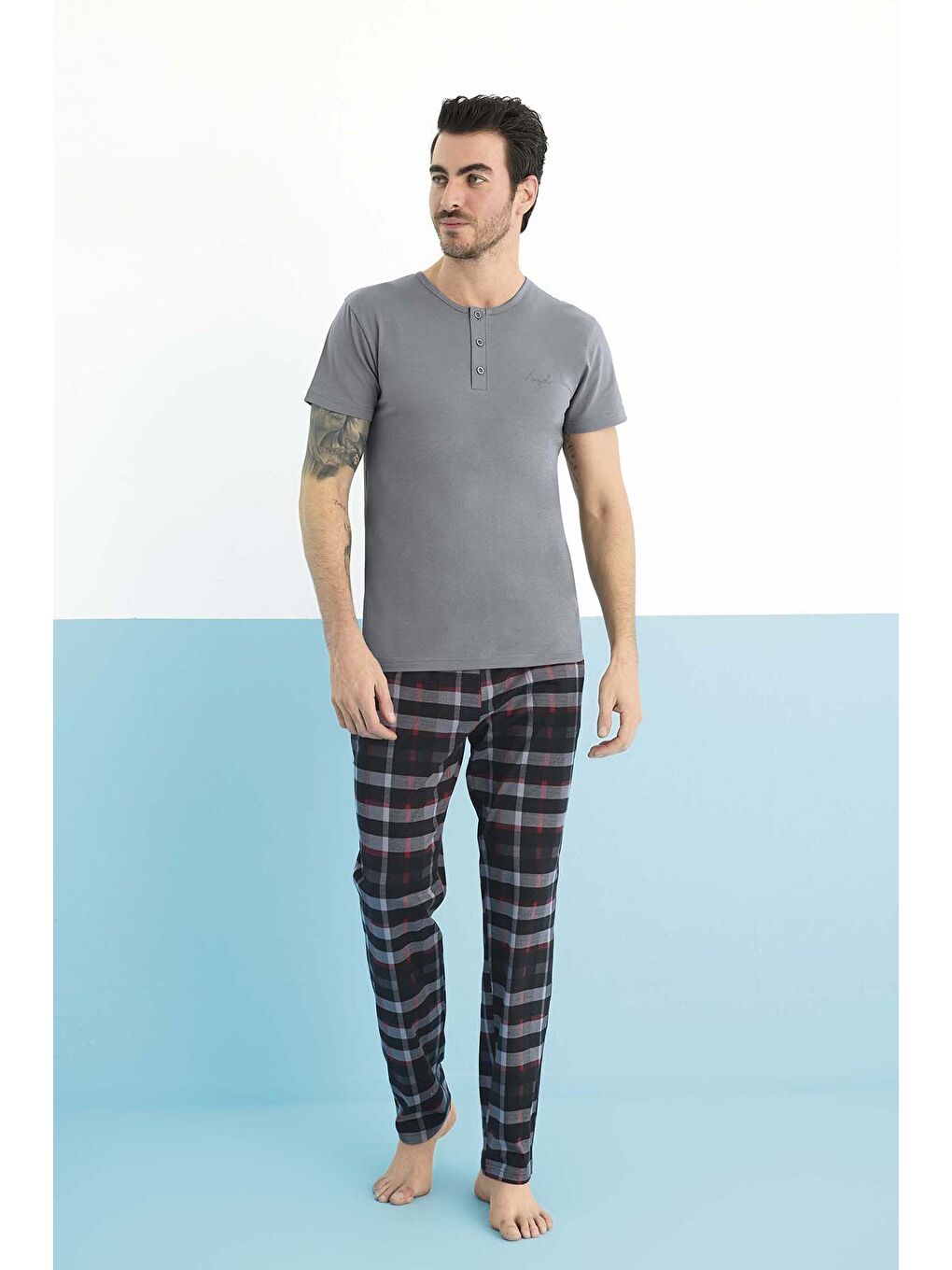 Erkek Kısa Kol Modal Pijama Takımı 250152 Gri