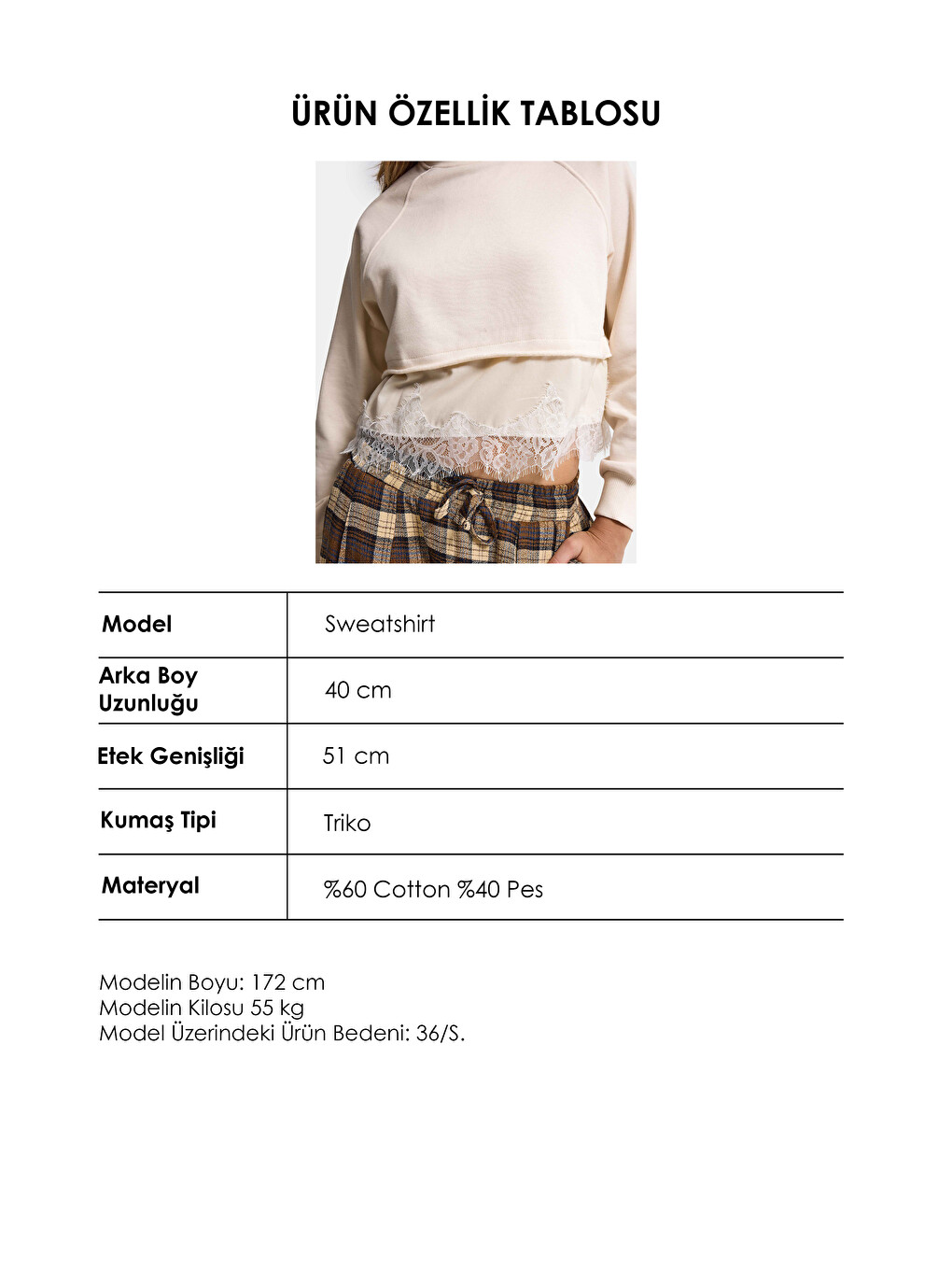 Kadın Bej W6-105 Dantel Detaylı Bol Kesim Tasarım Sweatshirt-7