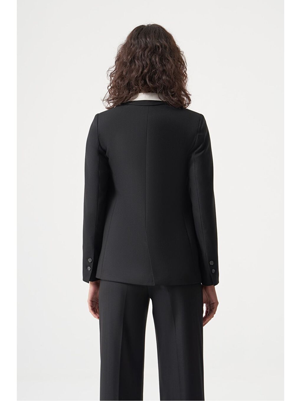 MZL Siyah Balıksırtı Dokuma Tek Düğme Blazer Ceket-3