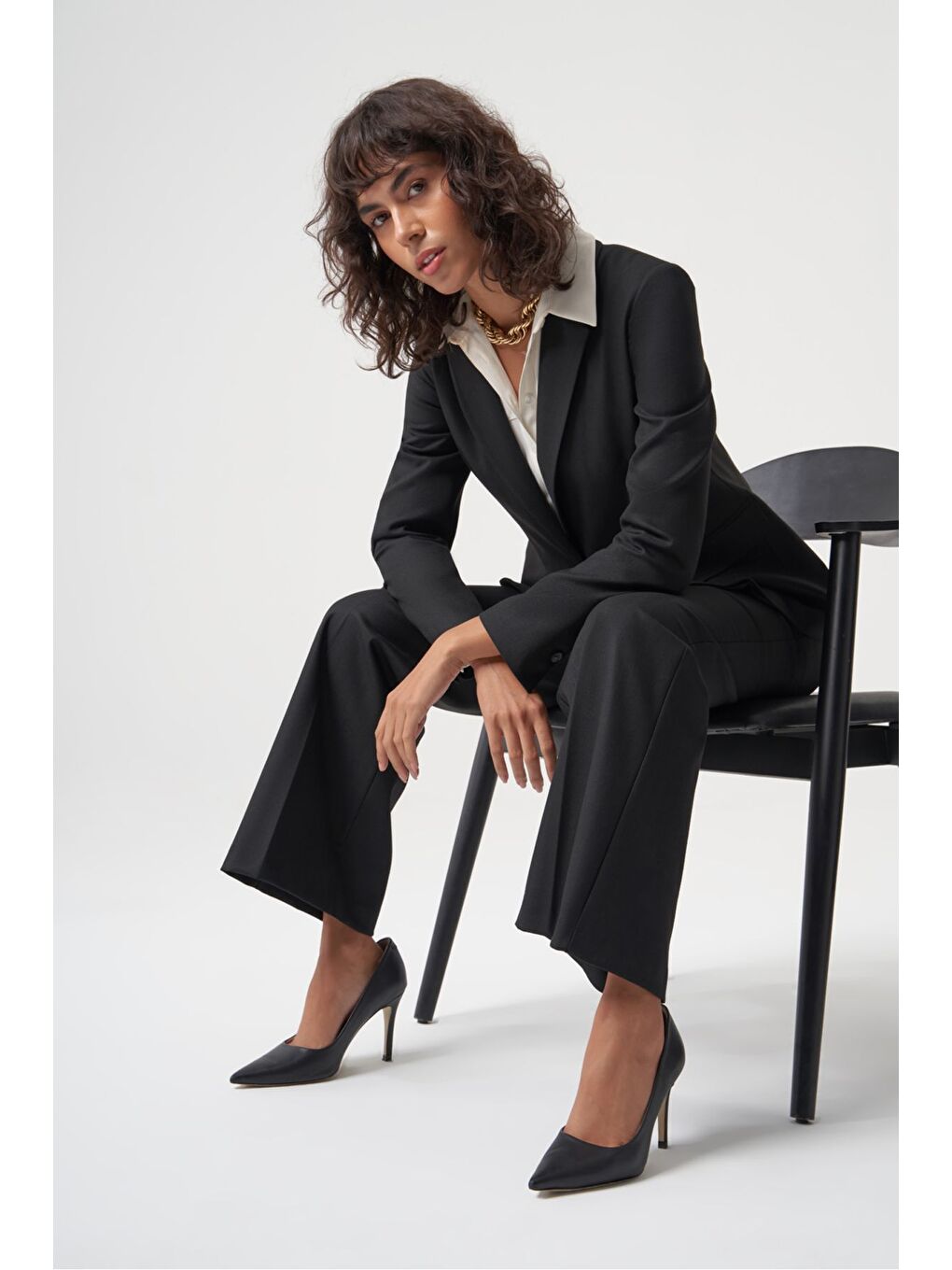 MZL Siyah Balıksırtı Dokuma Tek Düğme Blazer Ceket-4