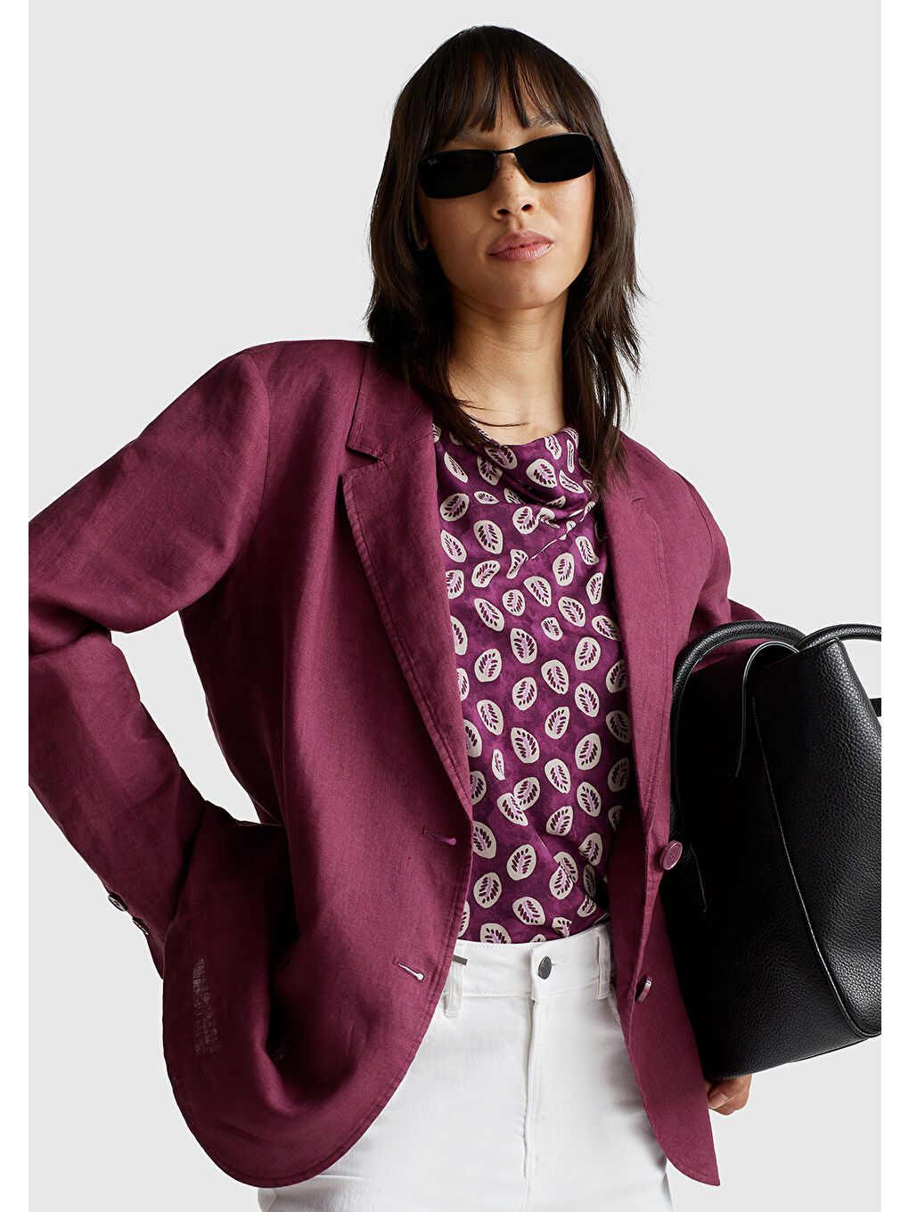 Kadın Mürdüm Desenli Kolsuz T-Shirt-4