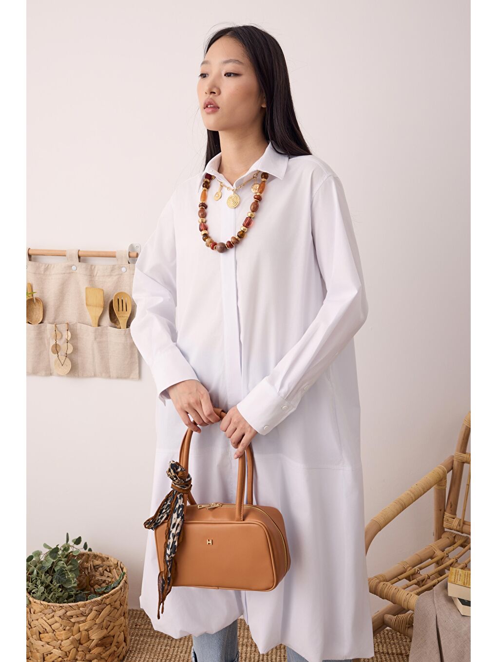 Etek Ucu Balon Gömlek Beyaz-3