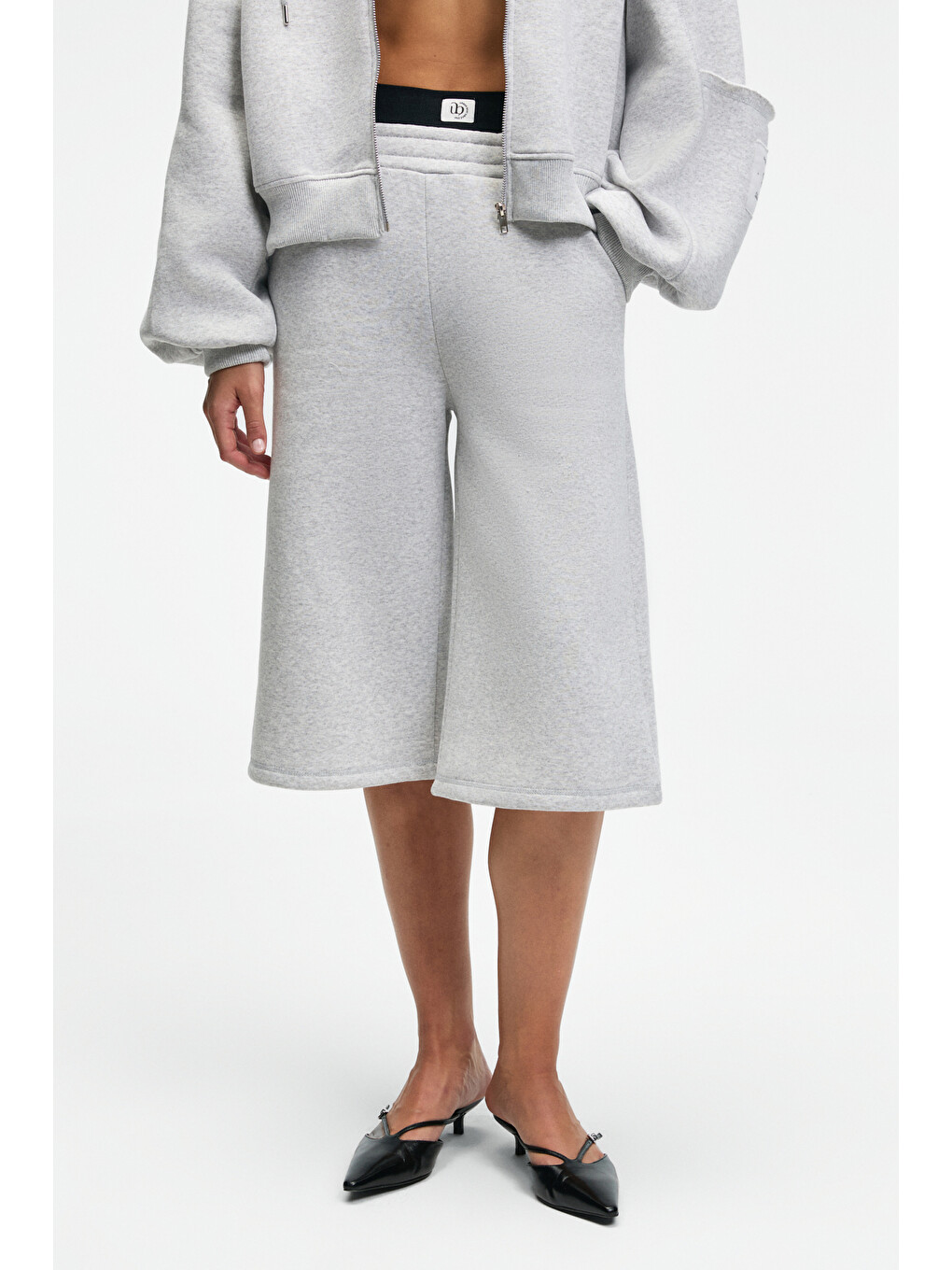 Elpıhra Kadın Oversize Beli Lastikli Çift Cepli Gri Melanj Şort & Bermuda-1