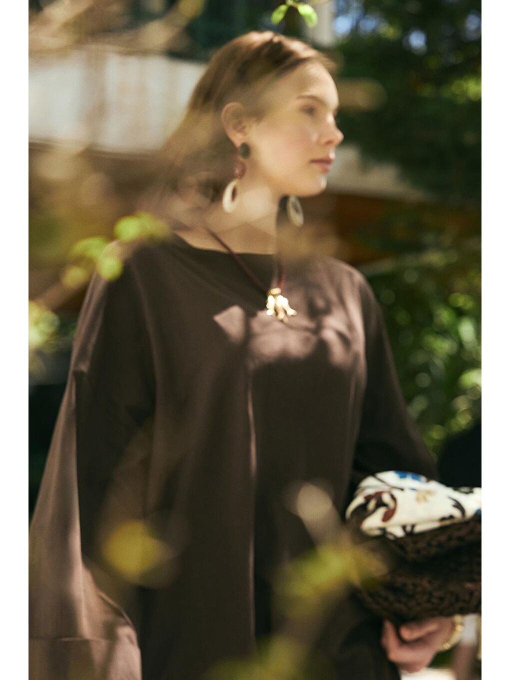 Kahverengi Solen Keten Uzun Elbise Kahve-2