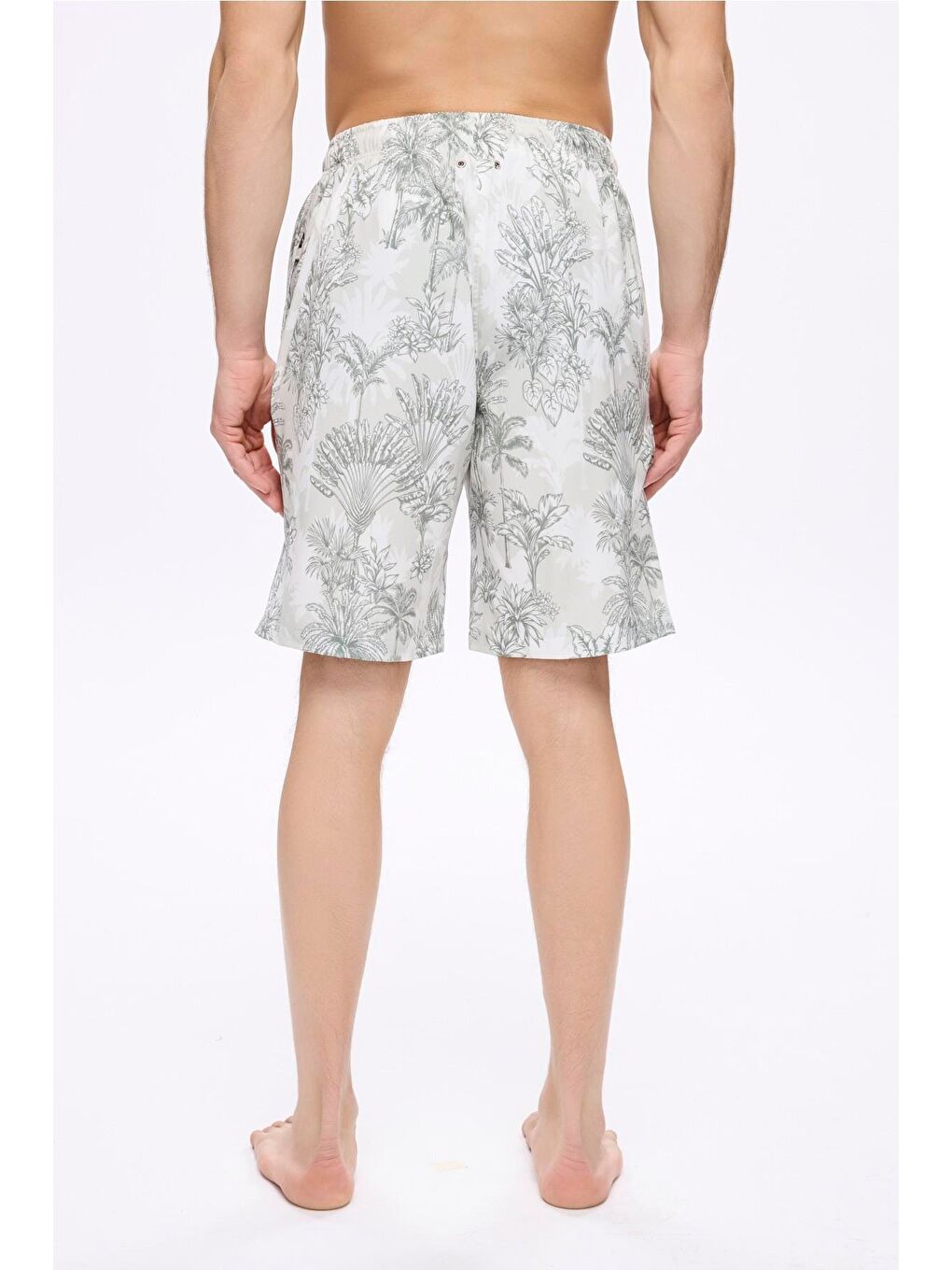 Beyaz Palmiye Desenli Haki Erkek Kısa Havuz Ve Deniz Şortu 5036-2