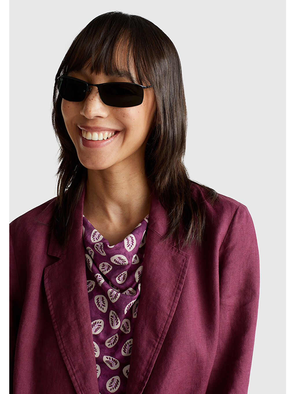 Kadın Mürdüm Desenli Kolsuz T-Shirt-5