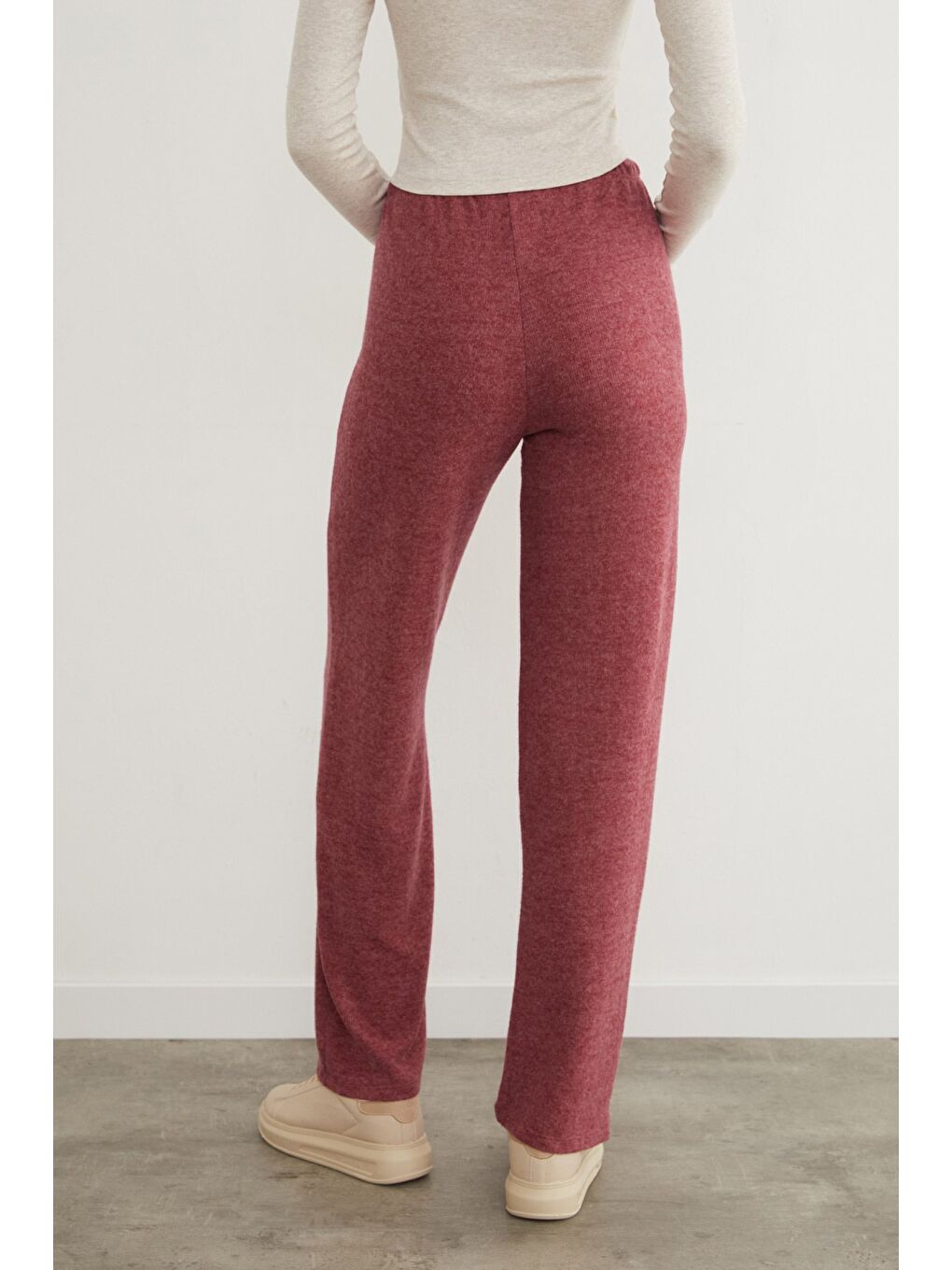 Bordo Beli Bağlamalı Yumoş Palazzo Pantolon-4