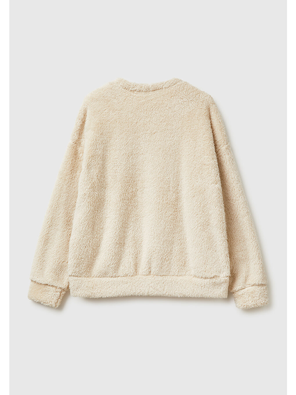 Ekru Kadın Krem Polar Teddy  Nakışlı Pijama Üstü-1