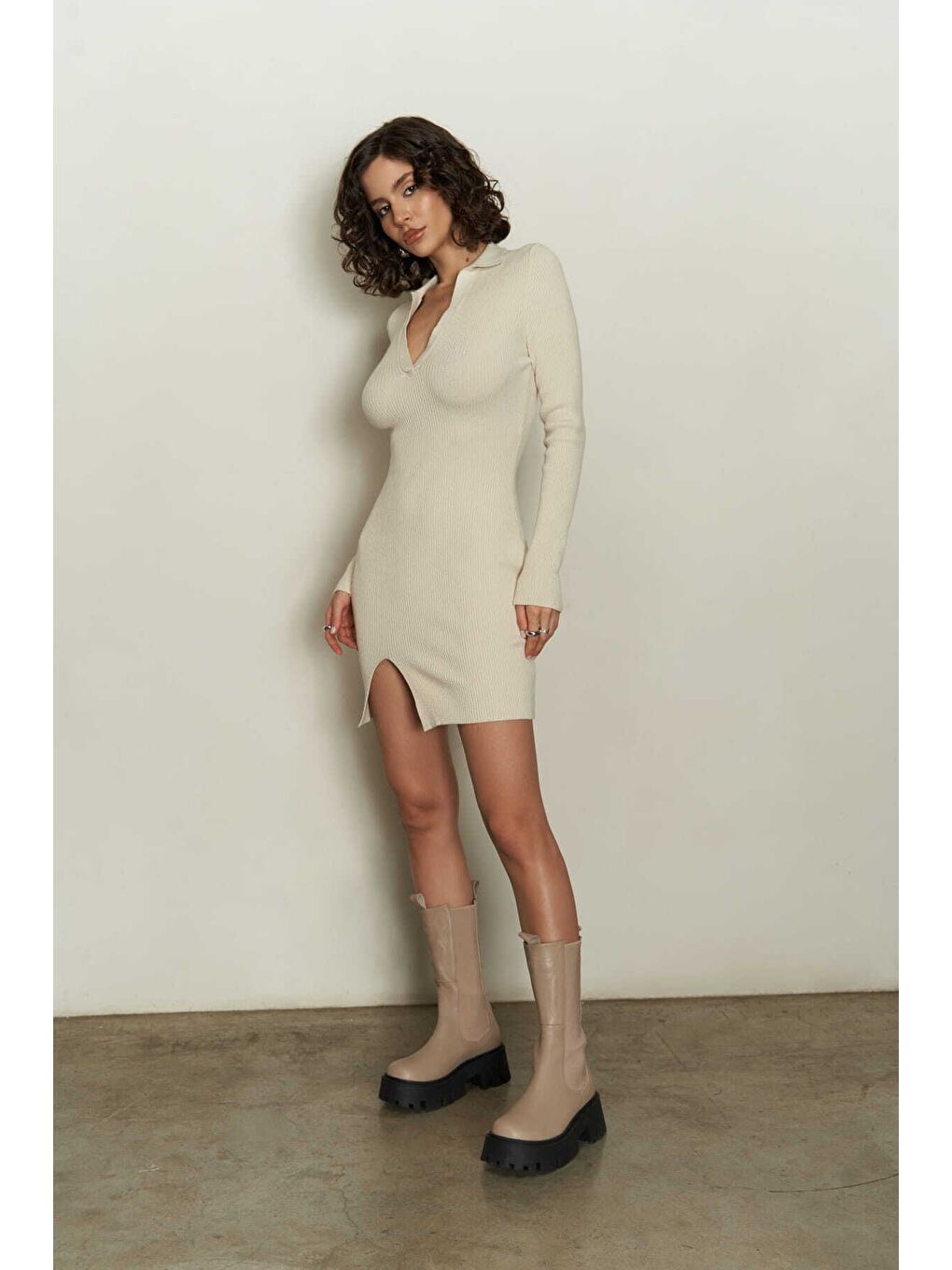 Jesse Bej Triko Elbise-1