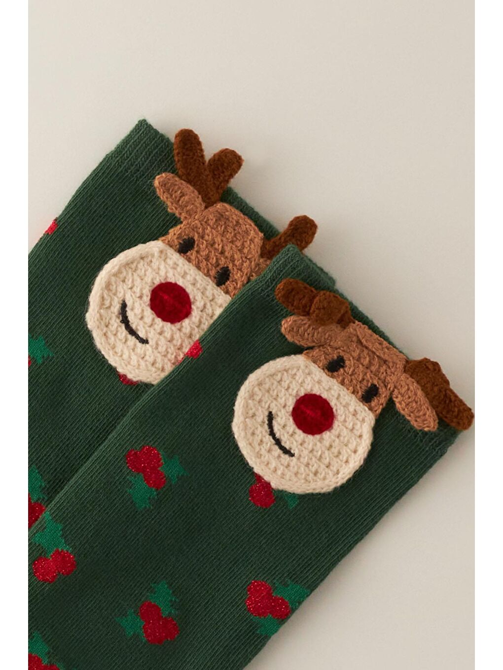 Kadın Geyik Detaylı Kutulu Yılbaşı Soket Çorap Yeşil-2