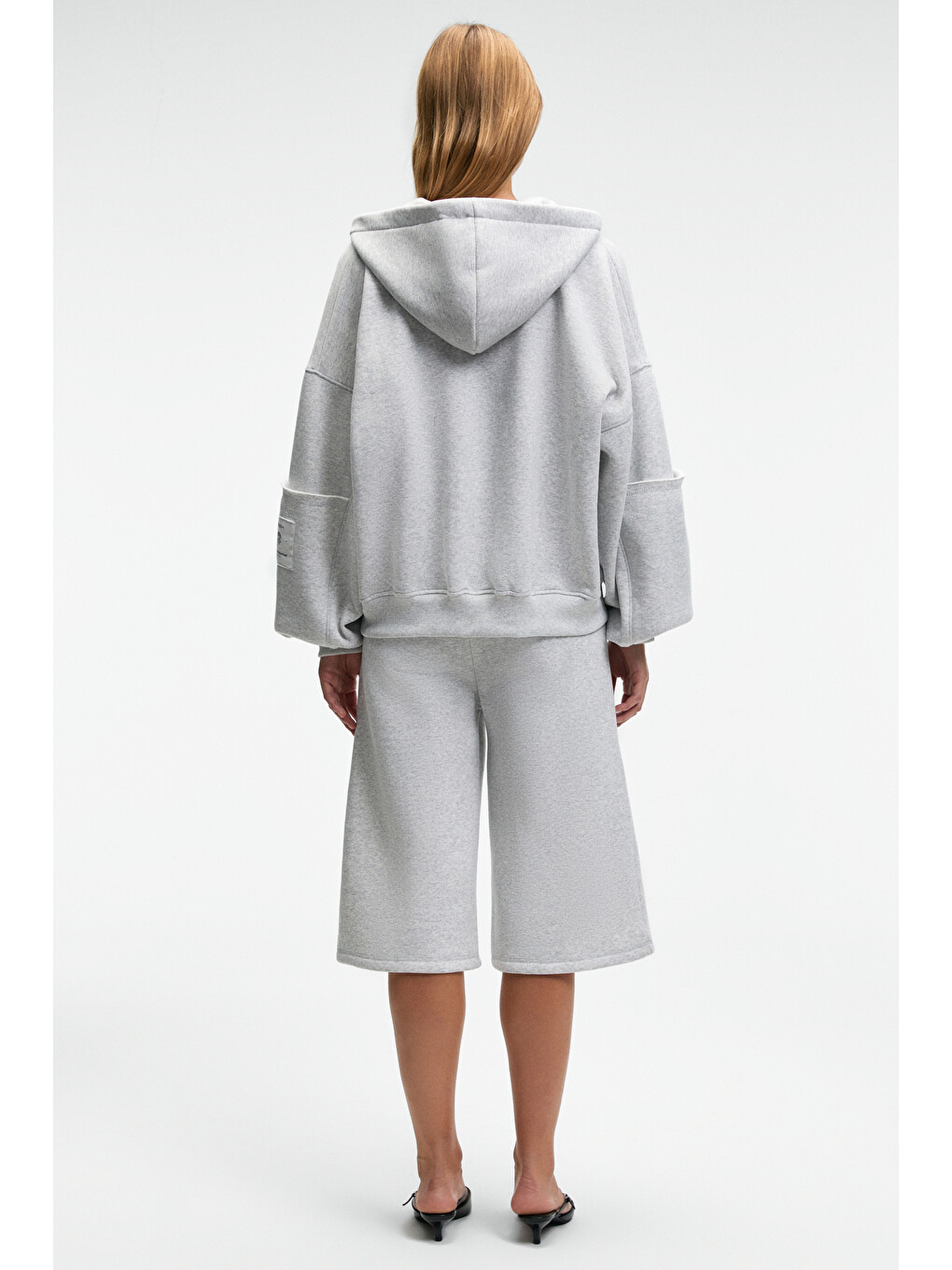 Elpıhra Kadın Oversize Beli Lastikli Çift Cepli Gri Melanj Şort & Bermuda-4