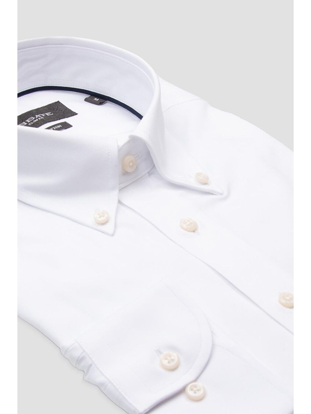 Carlo Royal Oxford Pamuklu Slim Fit Beyaz Düğmeli Yaka Erkek Düz Gömlek-1