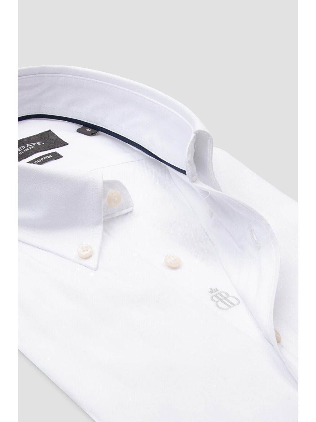 Carlo Royal Oxford Pamuklu Slim Fit Beyaz Düğmeli Yaka Erkek Düz Gömlek-2