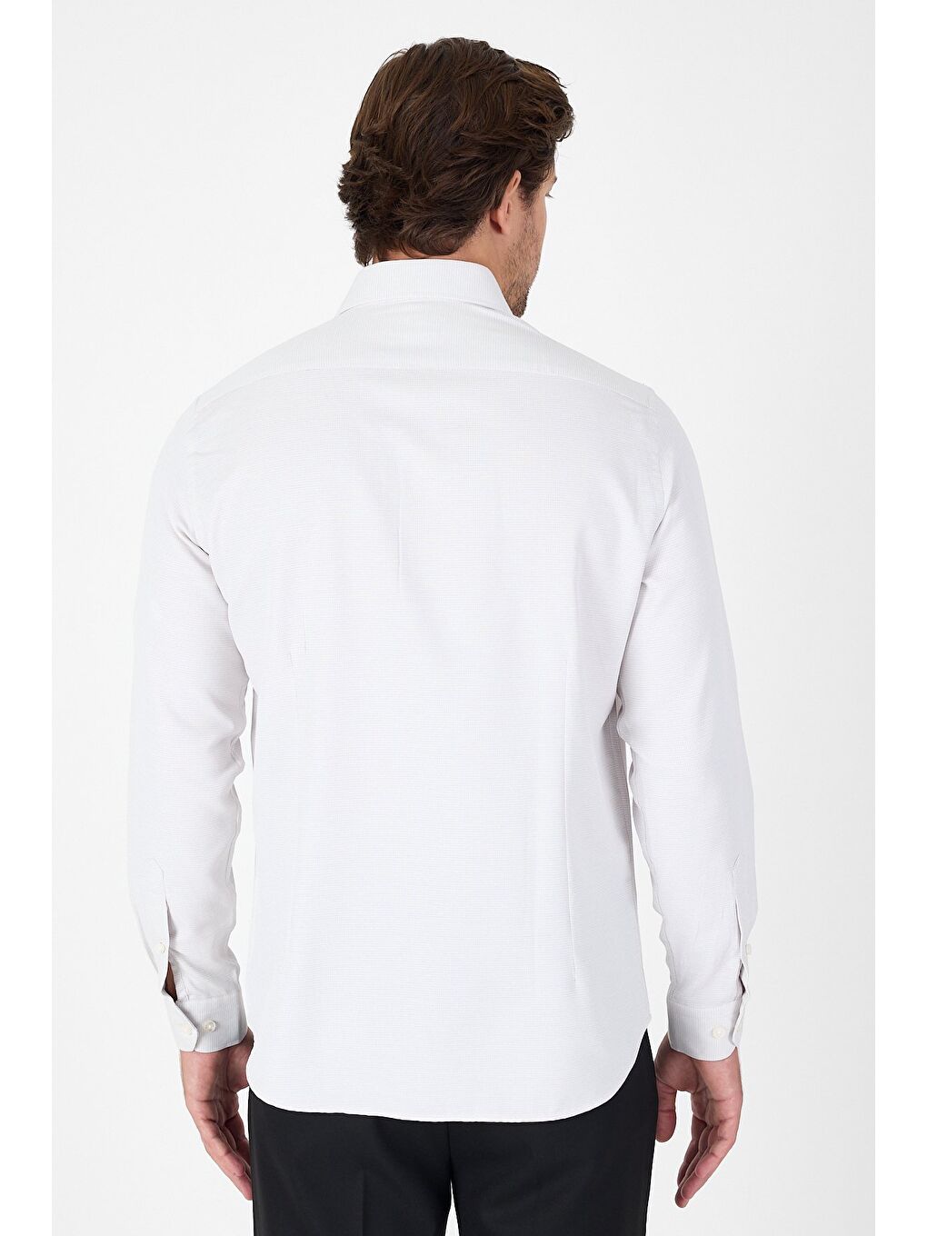 Bej Uzun Kol Sert Yaka Cepsiz Slim Fit Pamuklu Gömlek 1004250225-3