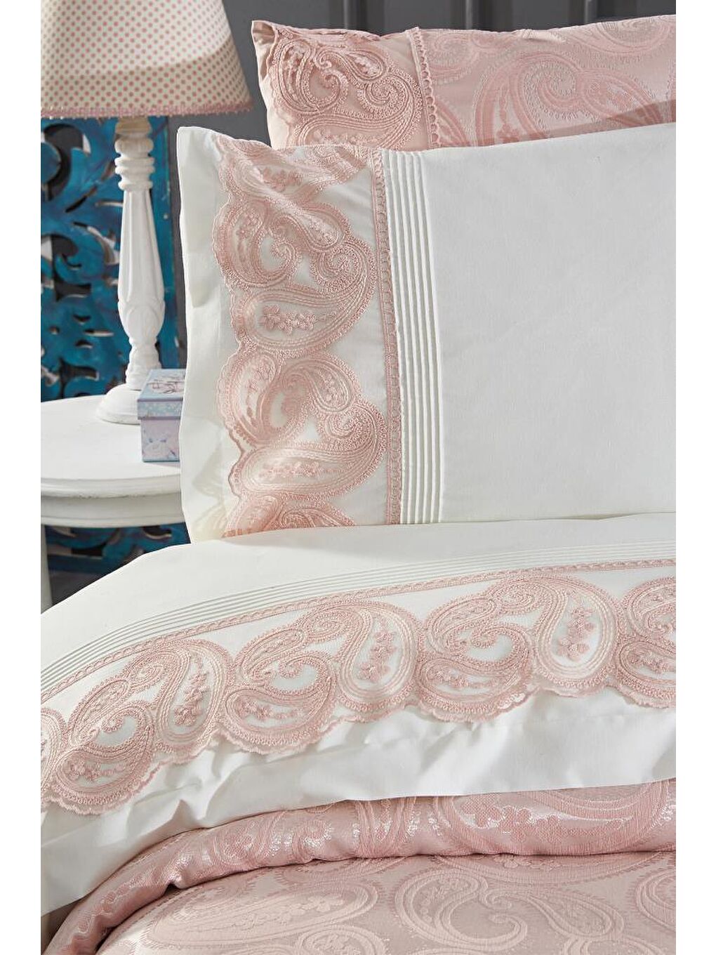 Pembe Şal 7 Parça Gelin Seti Pudra-5