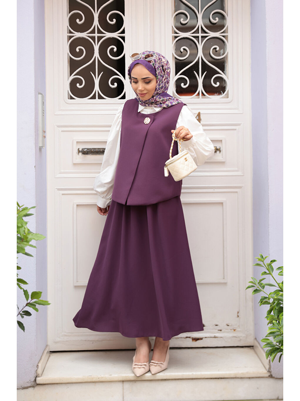 Kadın Yelekli Takım Mor-1