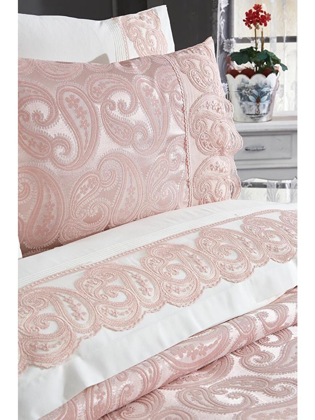 Pembe Şal 7 Parça Gelin Seti Pudra-6