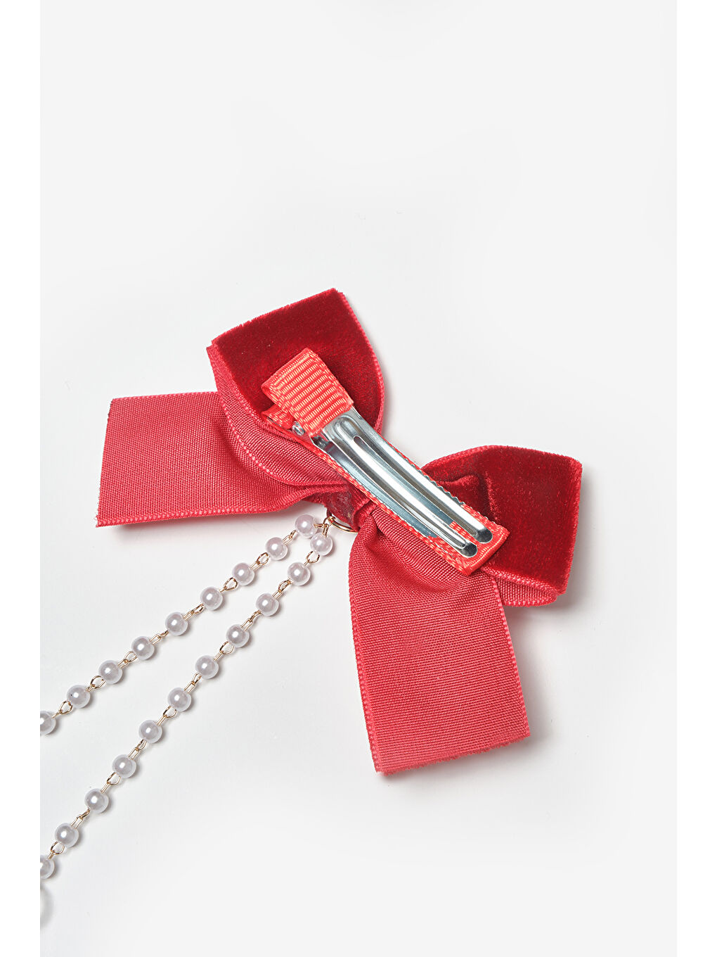 Kırmızı Kadife İnci Detaylı İkili Kız Çocuk Klips Toka-2