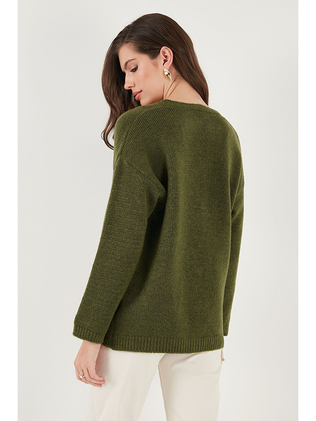 Haki Regular Fit V Yaka Düğmeli Triko Hırka 4616229-6