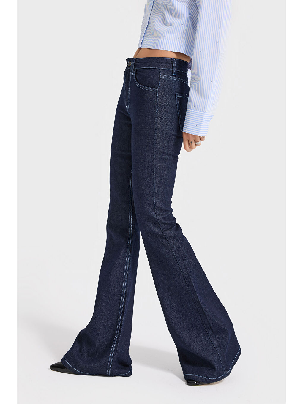 Kadın İndigo Renk 7w5-50 Flare Fit Viskon Elastan Kumaş Denim Jean-1