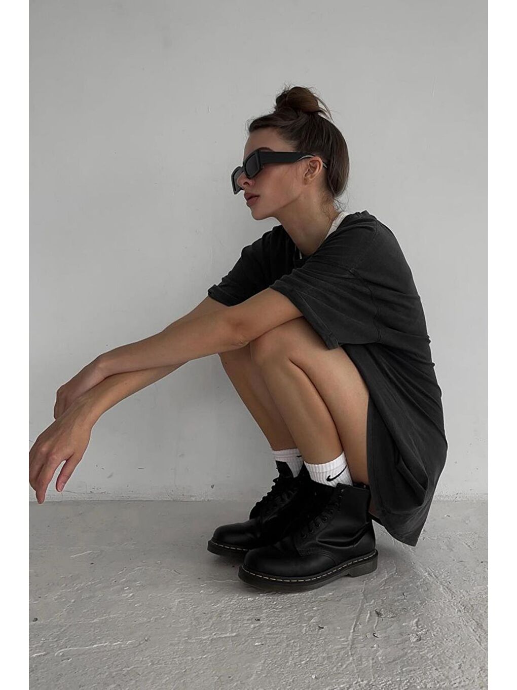 Gri Füme Papatya Baskılı Kadın Tişört Mg1768-6