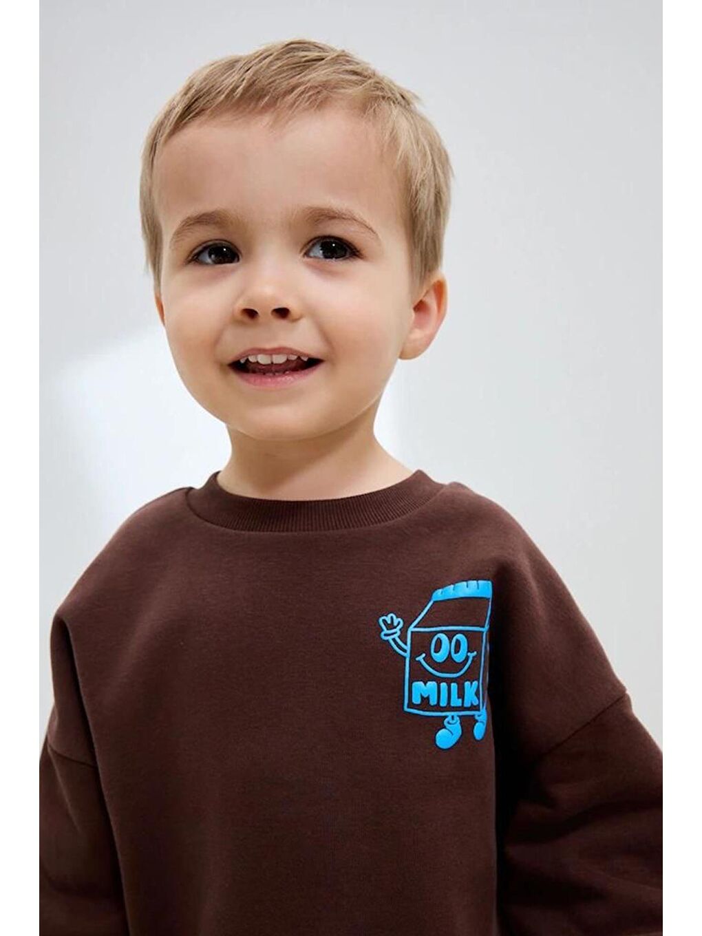 Kahverengi Erkek Çocuk 3 İplik Pamuklu Kumaş Baskılı Sweatshirt Ve Pantolon Alt Üst Takım-2